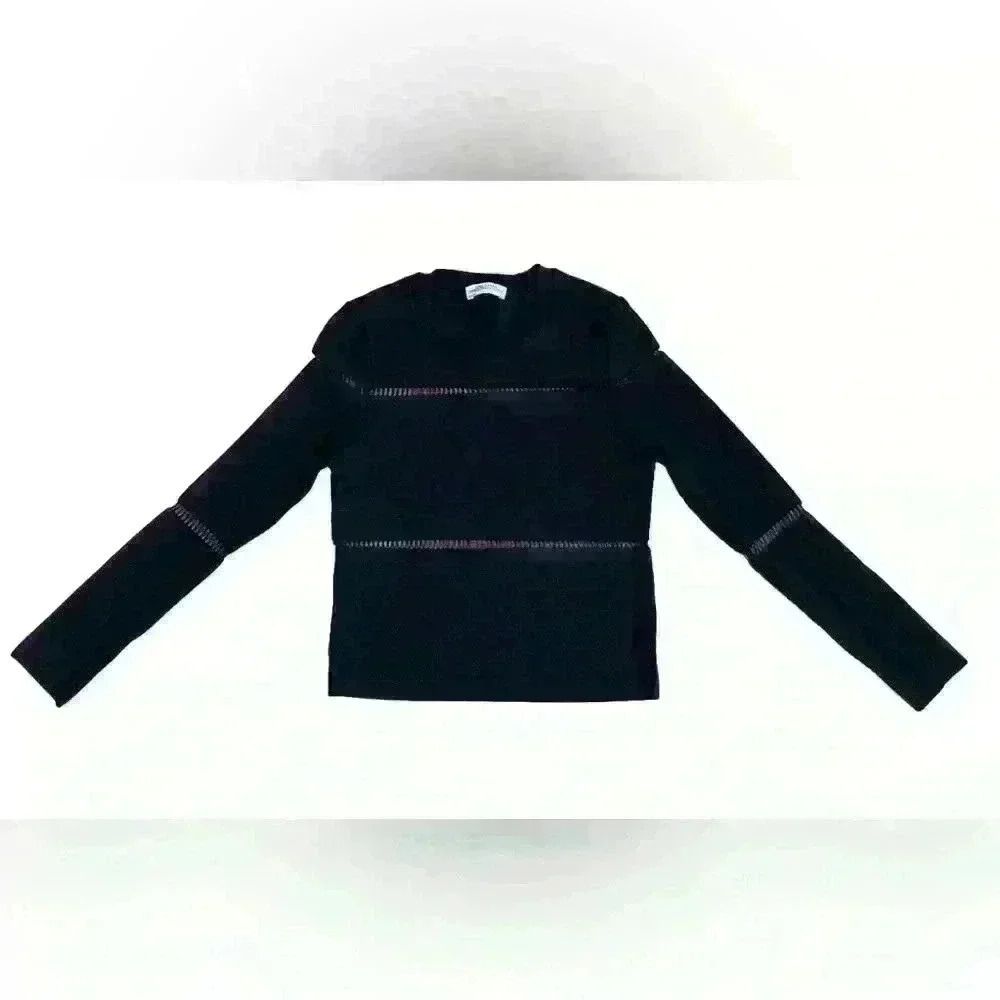 Zara Women’s Premium Denim Collection Knit Mesh Cut Out Sweater Black Size S - Picture 2 of 9